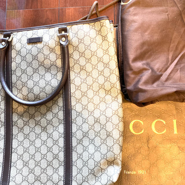 GUCCIトートバッグ GGキャンバス ベージュ 型押しカーフブラウン - www