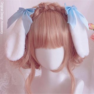 うさみみヘアクリップ　アクア　水色　コスプレなどに　ゆめかわいい (バレッタ/ヘアクリップ)