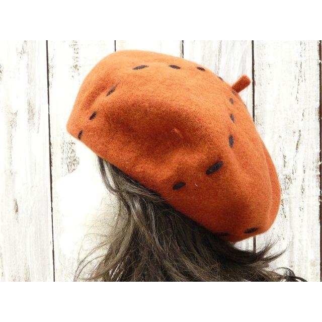 【新品】ステッチ　ベレー　ウール　ブラウン　秋冬 　サイズ調整可 レディースの帽子(ハンチング/ベレー帽)の商品写真