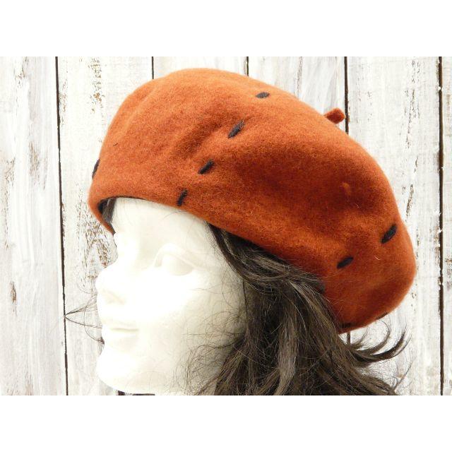 【新品】ステッチ　ベレー　ウール　ブラウン　秋冬 　サイズ調整可 レディースの帽子(ハンチング/ベレー帽)の商品写真