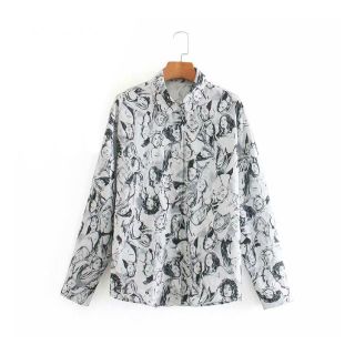 ザラ(ZARA)の🍁秋新作🍁2521◆レトロ デザイン プリント 柄 シャツ ブラウス(シャツ/ブラウス(長袖/七分))