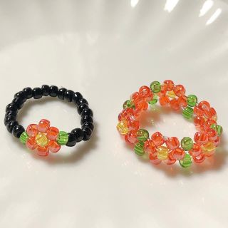 ツバキセット　ビーズリング　비즈반지　ハンドメイド(リング)