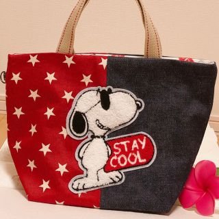 スヌーピー(SNOOPY)のもこもこスヌーピー  ☆ミニトートバッグ☆マスクケース　ハンドメイド　R048(バッグ)