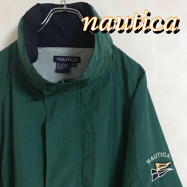 90s ノーティカ nautica 刺繍ロゴ セーリングジャケット ゆるダボダークグリーン深緑主素材