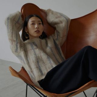 アメリヴィンテージ(Ameri VINTAGE)のアメリヴィンテージ  PAINT CHECK FLUFFY KNIT ベージュ(ニット/セーター)