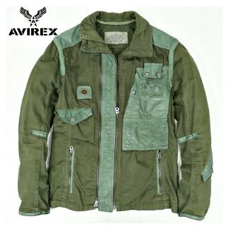 アヴィレックス(AVIREX)の【美品】新品価格38,200円　AVIREX　牛革　レザー切替 × 製品染め(レザージャケット)