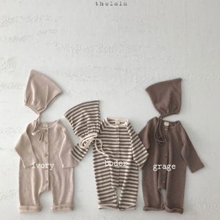 ワッフル　ロンパース　ボンネット　セット　韓国子供服　新品未使用(その他)