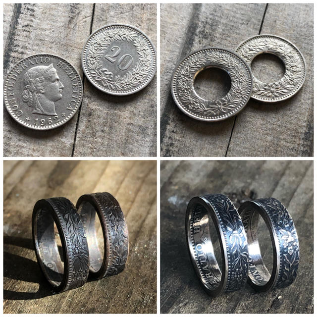 [スイスコインリング] リーフデザイン　ペアリング　指輪　世界のコインリング メンズのアクセサリー(リング(指輪))の商品写真