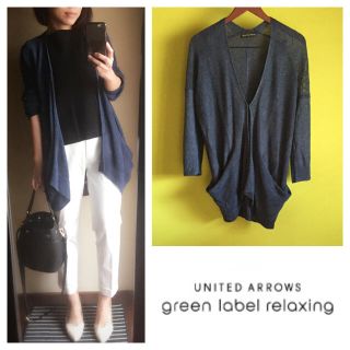 ユナイテッドアローズグリーンレーベルリラクシング(UNITED ARROWS green label relaxing)の着画 ブルー リネン 麻 ドルマン ママ(カーディガン)