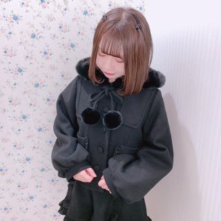 Honey Cinnamon - ハニーシナモン ポンポンリボンショートコート 黒の