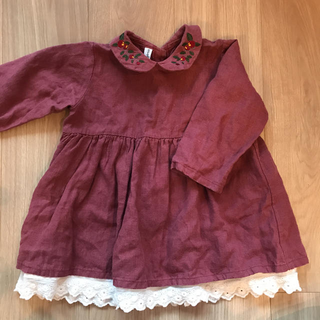 Caramel baby&child (キャラメルベビー&チャイルド)の美品　Bebe organic ワンピース 90 18m バーガンディ　麻 キッズ/ベビー/マタニティのキッズ服女の子用(90cm~)(ワンピース)の商品写真