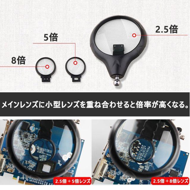 スタンドルーペ 拡大鏡 2.5倍/5倍/8倍 はんだ LEDライト付き 20倍 スマホ/家電/カメラのスマホ/家電/カメラ その他(その他)の商品写真