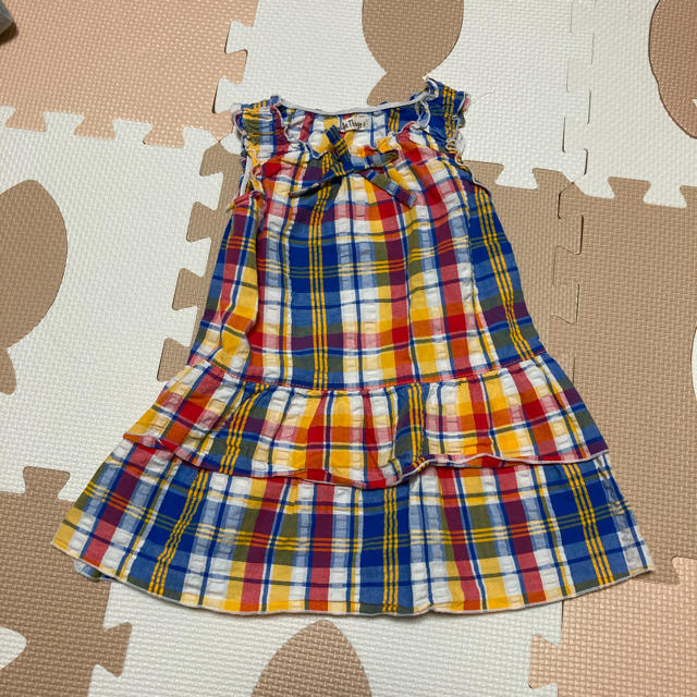 美品❤︎サッカ素材 ノースリーブ チェックワンピース キッズ/ベビー/マタニティのキッズ服女の子用(90cm~)(ワンピース)の商品写真