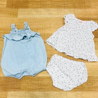 ベビーギャップ(babyGAP)のGAPデニムロンパース★60~70cm★ドット服(上下セット)★２点セット(ロンパース)