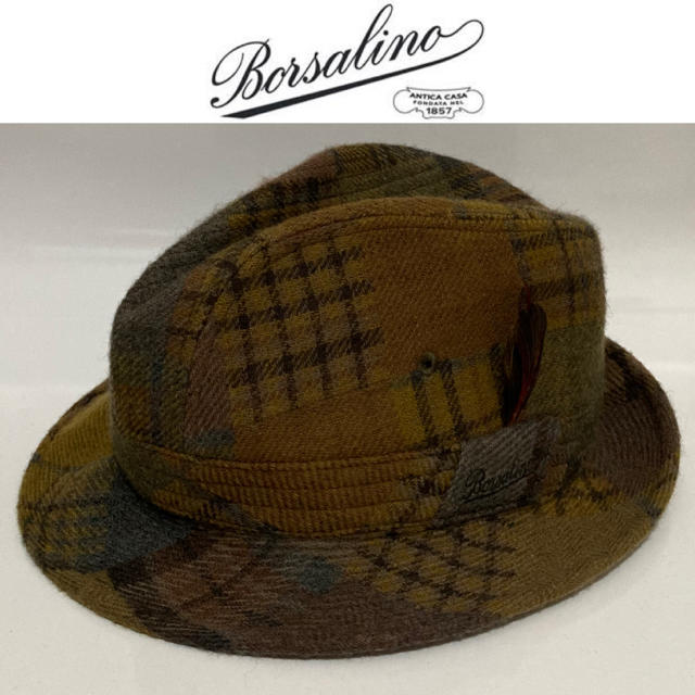 Borsalino(ボルサリーノ)のBorsalino ハット ボルサリーノ チェック 中折れ 帽子 羽根 アイビー メンズの帽子(ハット)の商品写真