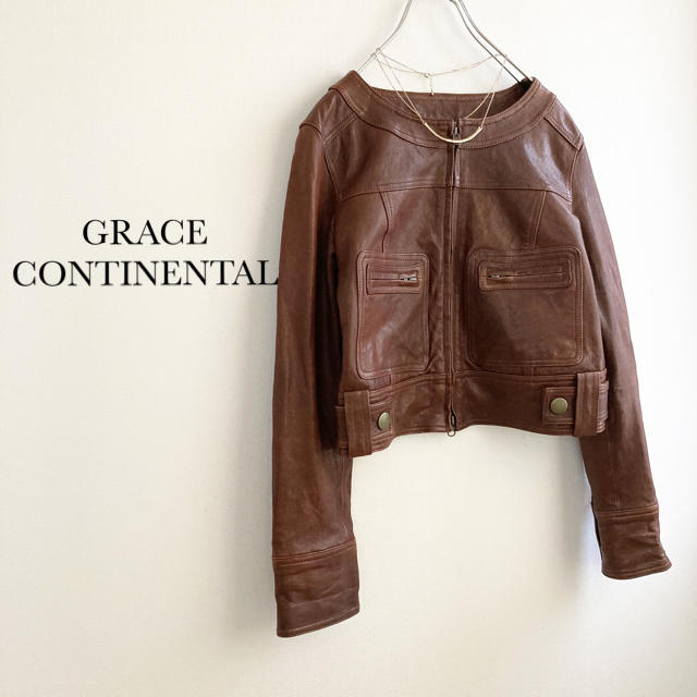 GRACE CONTINENTALノーカラー ライダース レザー ジャケット