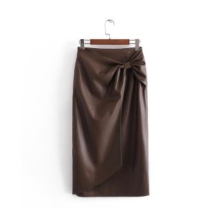 ザラ(ZARA)の🍁秋新作🍁2526◆brown リボン タイトスカート(ひざ丈スカート)