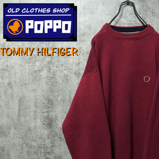 トミーヒルフィガー(TOMMY HILFIGER)のトミーヒルフィガー☆オールドワンポイント刺繍ロゴ入りコットンニット 90s(ニット/セーター)