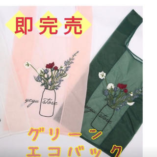 ​エコバック オーガンジー 刺繍 メッシュ バッグ トートバッグ グリーン 花(エコバッグ)