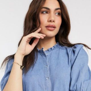 エイソス(asos)のASOS　 Vero Moda 　パフスリーブデニムブラウス(シャツ/ブラウス(半袖/袖なし))