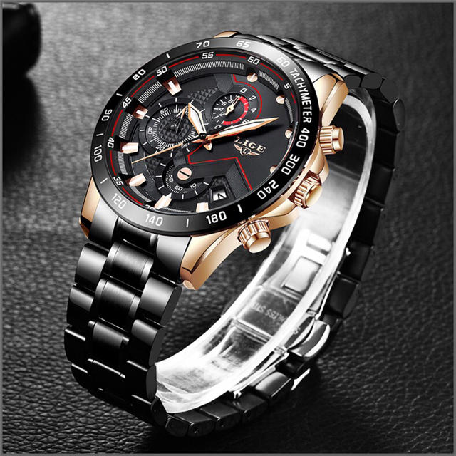 海外限定品メンズ 高級腕時計 人気のLIGE クロノグラフ ブラック
