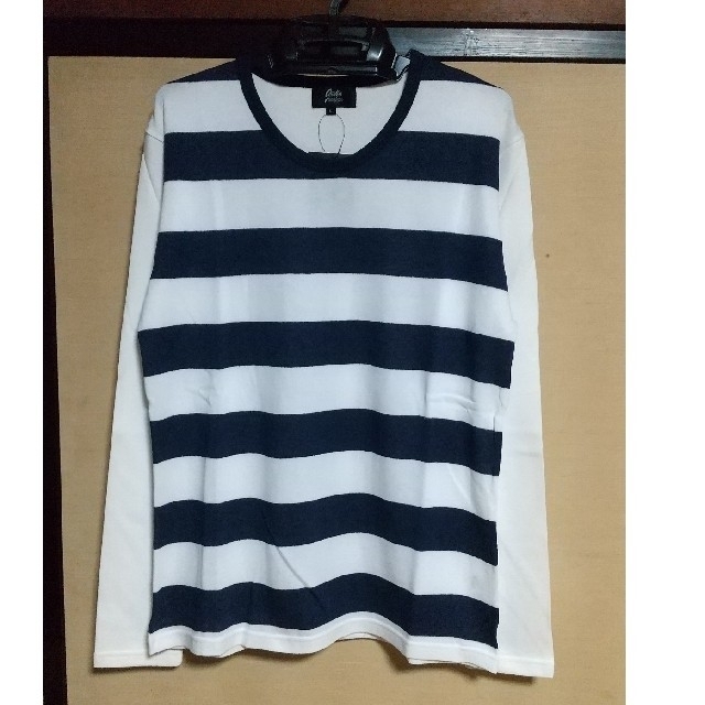 jastin making ボーダークルーネックT 白×ネイビー(L) メンズのトップス(Tシャツ/カットソー(七分/長袖))の商品写真