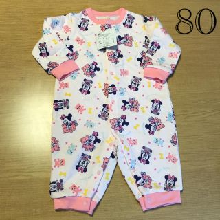 ニシマツヤ(西松屋)の80 長袖　女の子　ディズニー　ミニー　カバーオール　キルト　ロンパース　新品(カバーオール)