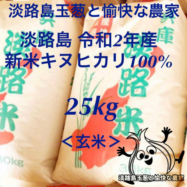 令和2年産新米 淡路島の新米 25kg ＜玄米＞キヌヒカリ100%食品