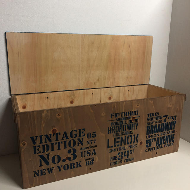 ウッドボックス ウォルナット×ネイビー☆ ロング 収納箱 BOX ベンチ