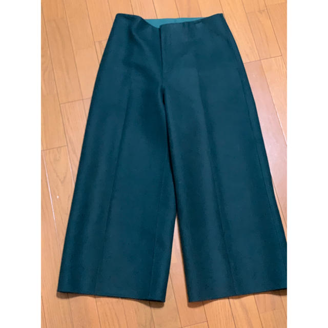 ○Drawerドゥロワー 緑ウールサキソニーワイドクロップドパンツ38