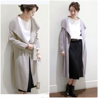 スピックアンドスパン(Spick & Span)の美品♡Spick&Span ウールアゼリブロングニットコート カーディガン(ロングコート)