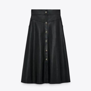 ザラ(ZARA)のZARA レザー風フレアーミディスカート(ひざ丈スカート)