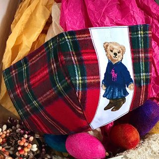 ラルフローレン(Ralph Lauren)の#️⃣62🌸ノーズワイヤー🐻ラルフポロベアGirl赤緑ネル立体インナーマスク(その他)