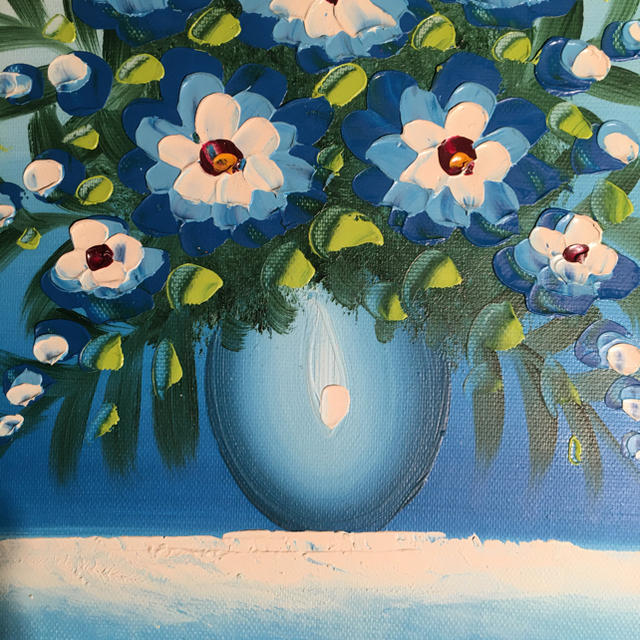 手書き油絵 花瓶の空想花 ブルー 絵画 インテリア 置物 油彩画の 手書き油絵 花瓶の空想花 ブルー 絵画 インテリア 置物 油彩画の