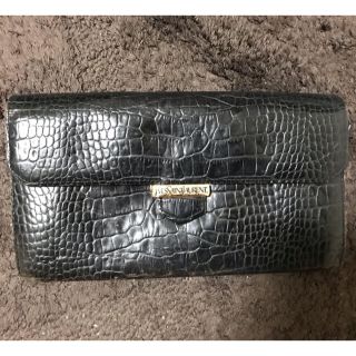 【売切りセール！】YSL クロコ長財布 シルバーロゴ  サンローラン