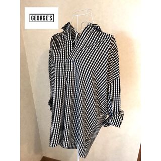 George's ギンガムチェック スキッパーシャツ ロング M-L☆美品♪(シャツ/ブラウス(長袖/七分))