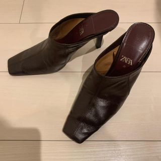 ザラ(ZARA)のZARA レザー　ハイヒール　ミュール(ミュール)