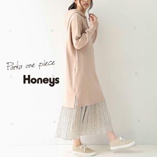 ハニーズ(HONEYS)のHoneys*ハニーズ 裏毛パーカーワンピース L ピンク(ひざ丈ワンピース)