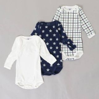 プチバトー(PETIT BATEAU)の新品◆プチバトー　ロンパース　36m  95cm 長袖ボディシャツ　男の子(下着)