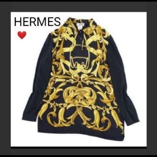 エルメス(Hermes)の★★格安出品★★HERMES❤️人気スカーフ柄★プルオーバーブラウス❤️黒(シャツ/ブラウス(長袖/七分))