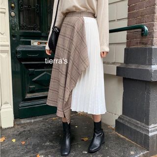 ザラ(ZARA)のimport❁︎タータンチェック サイドプリーツ アシンメトリー スカート(ロングスカート)