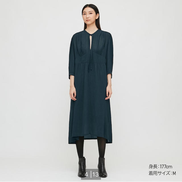 UNIQLO(ユニクロ)の★今期新品 UNIQLOU ユニクロユー ビスコースボウタイワンピース ルメール レディースのワンピース(ひざ丈ワンピース)の商品写真