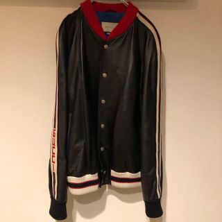 グッチ(Gucci)のGUCCI グッチ　サイドライン　ロゴ　レザー　ボンバージャケット　ブルゾン(レザージャケット)