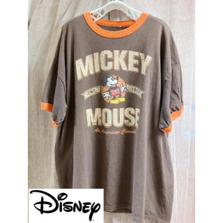 ディズニー(Disney)のディズニー.ミッキーTシャツ.茶XL(Tシャツ/カットソー(半袖/袖なし))