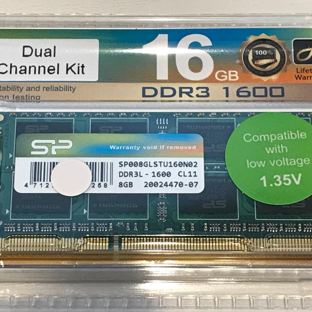 PC/タブレットノート用メモリ　DDR3L 8G×2