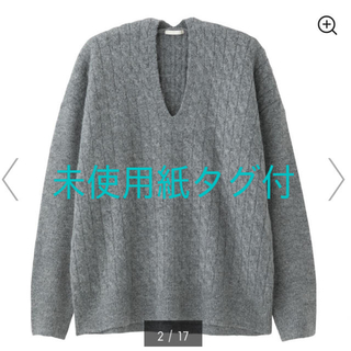 ジーユー(GU)のGU☆未使用☆紙タグ付き☆ケーブルオーバーサイズVネックセーター(ニット/セーター)