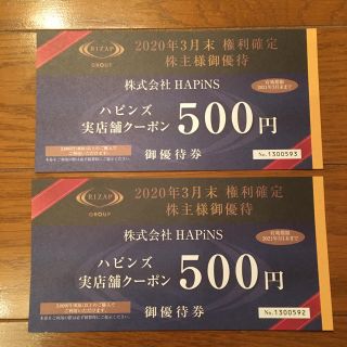 HAPiNS ハピンズ　株主優待券500円 × 2枚(ショッピング)