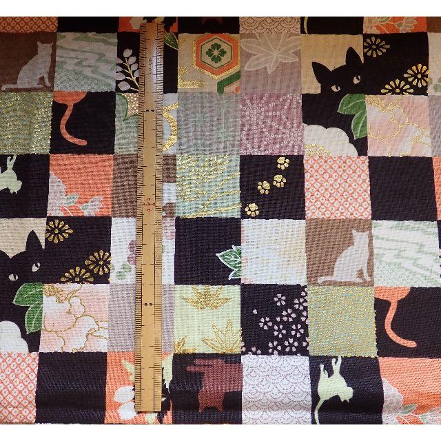 QUILT GATE猫柄生地☆朱色・茶色系市松☆キルトゲイト(約110㎝幅×90 ハンドメイドの素材/材料(生地/糸)の商品写真