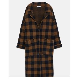 ザラ(ZARA)のZARA チェック柄ニットコート(ロングコート)