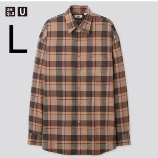 ユニクロ(UNIQLO)のユニクロユー　ライトフランネルワイドフィットチェックシャツ　L グレー(シャツ)